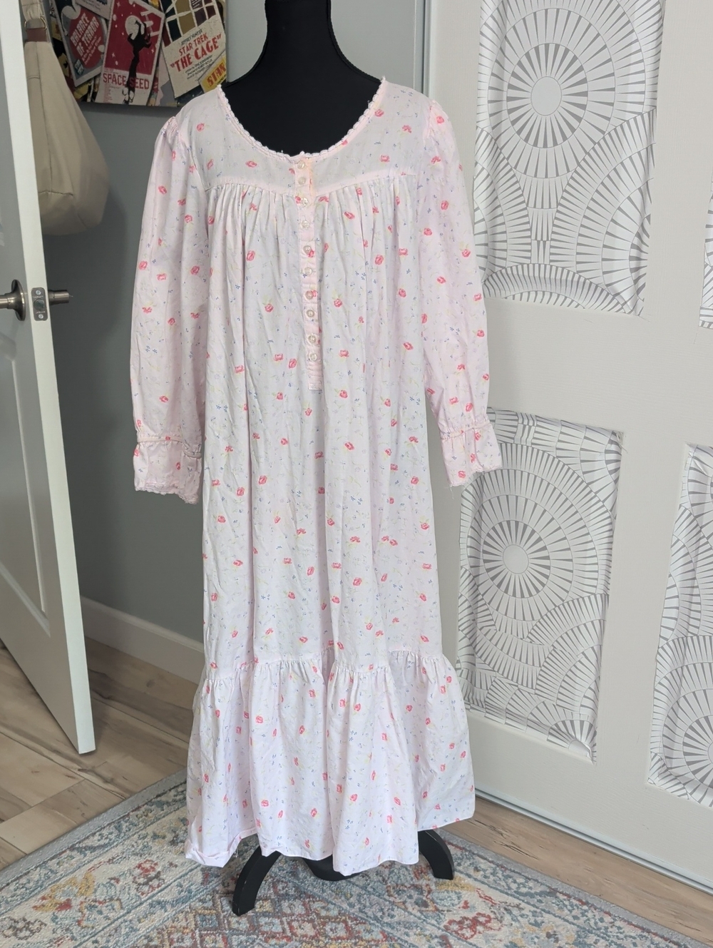 Vintage Victoria's Secret Cotton Nightgown with Pink Floral Print